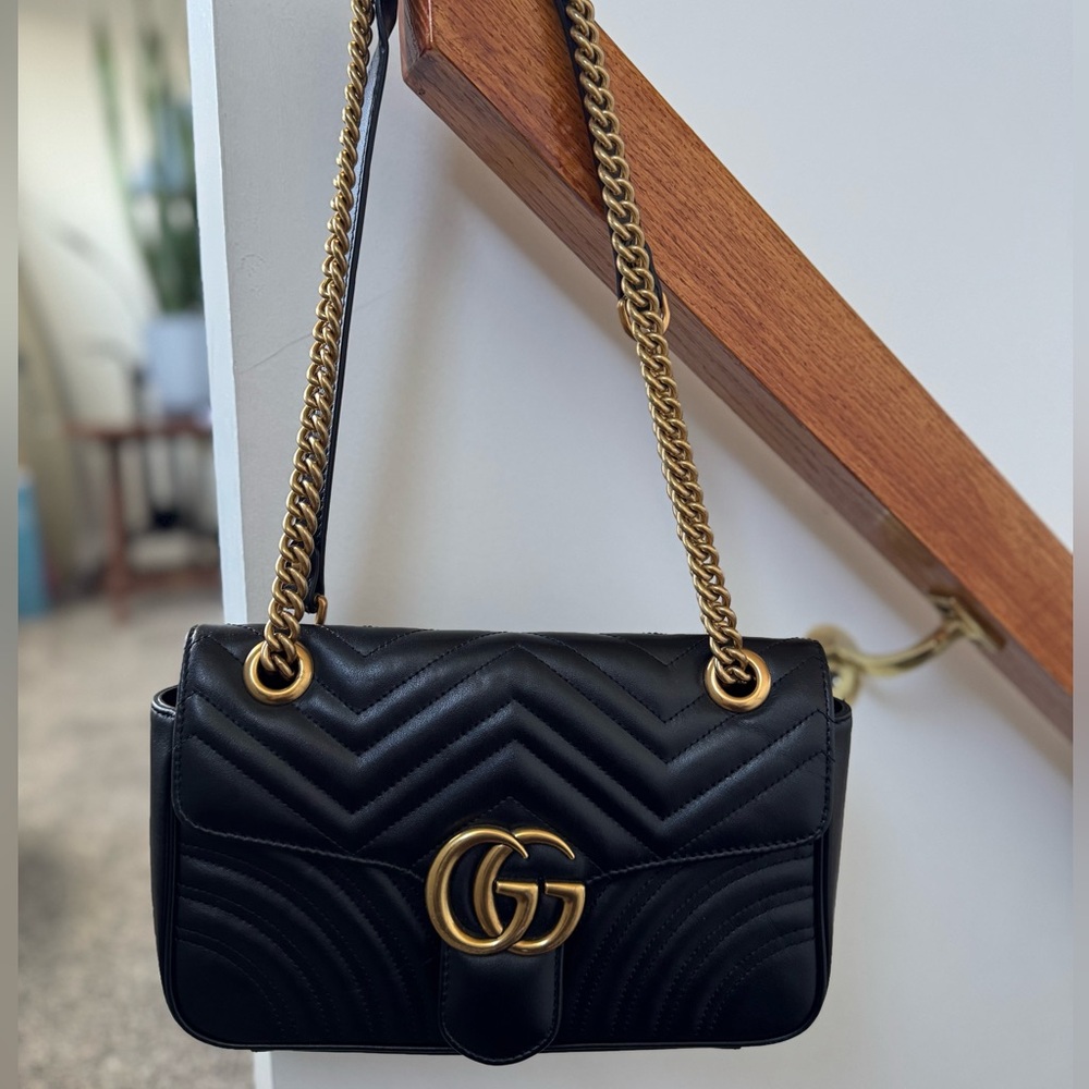 Gucci Black and Gold Quilted Shoulder Bag